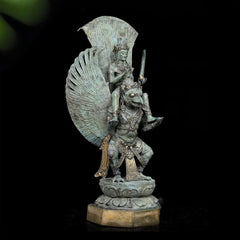 Lord Vishnu on the Shoulders of Garuda - Antique Bronze Sculpture