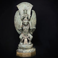 Lord Vishnu on the Shoulders of Garuda - Antique Bronze Sculpture