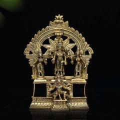 Lord Vishnu with Lakshmi and Bhudevi on Garuda Pedestal In Brass