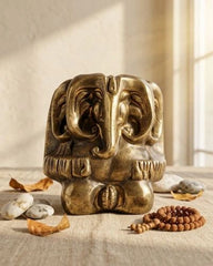 Buy Panchmukhi Ganesha Pure Brass Rustic Vintage Abstract Sculpture