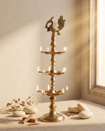 Peacock Handcrafted Lamp (Annam Lamp) in Brass