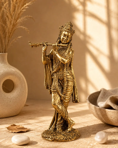 Pure Brass Krishna ji Murti With Bansi & Tribhanga Pose