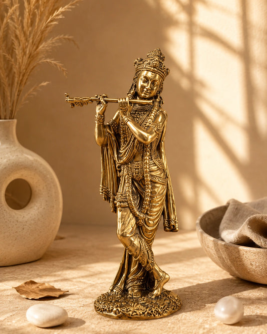 Pure Brass Krishna ji Murti With Bansi & Tribhanga Pose