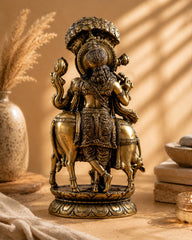 Pure Brass Lord Krishna with Cow under Kalpavriksha Tree