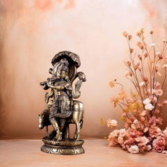 Pure Brass Lord Krishna with Cow under Kalpavriksha Tree