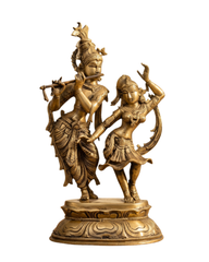 Radha & Krishna in Divine Dance | Handmade Brass Statue (with wooden base)