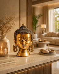 Serene Large Brass Buddha Head for Peaceful Living Spaces