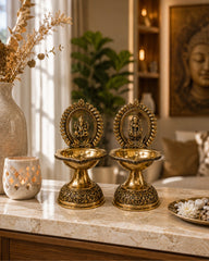 Superfine Brass Laxmi & Ganesh Deepam Pair| Pooja Oil Lamp