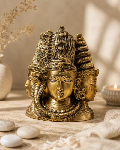 Three Face Shiva Idol Behind Parvati