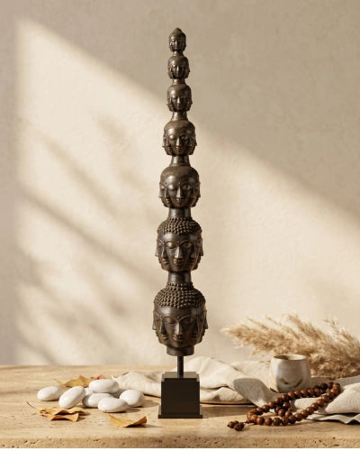 Tower of Tranquility: Buddha Heads - Bronze Sculpture