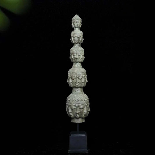 Tower of Tranquility: Buddha Heads - Bronze Sculpture