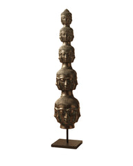 Tower of Tranquility: 40 Buddha Heads -Antique Bronze Sculpture (97 cm)