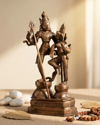 Vintage Brass Shiva Parvati Dancing Sculpture