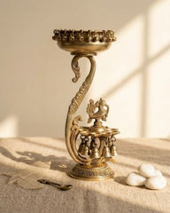Brass Unique Metal Urli with Peacock Diyas