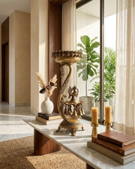 Brass Unique Metal Urli with Peacock Diyas