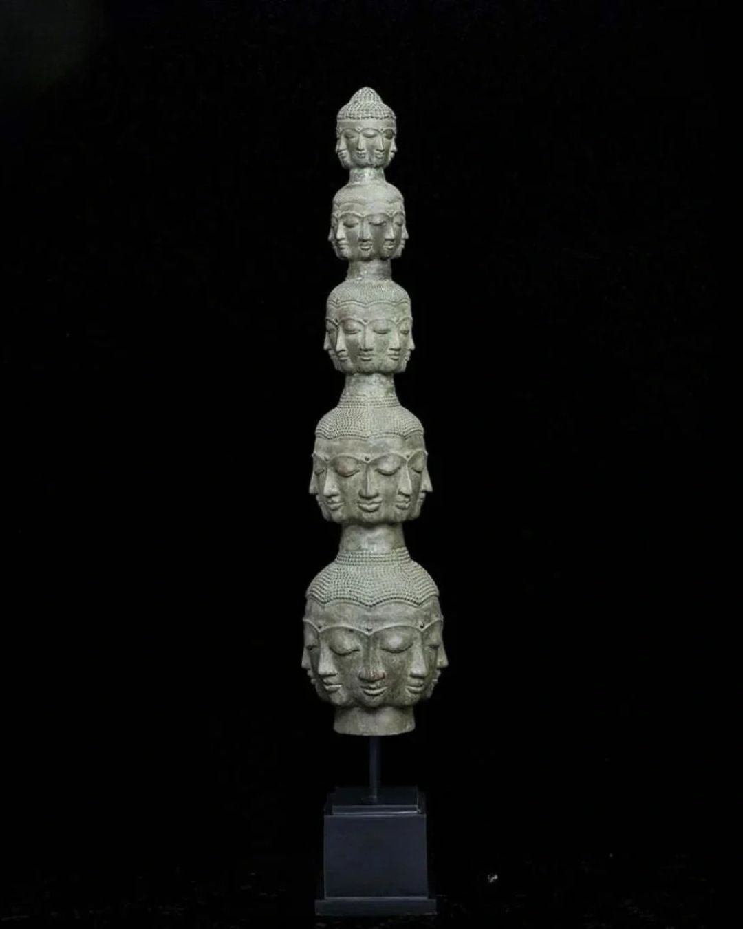 Tower of Tranquility: 40 Buddha Heads -Antique Bronze Sculpture (97 cm)