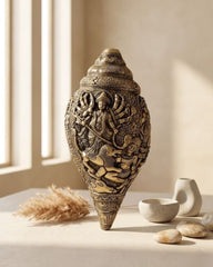 Brass Antique Shankh with Durga Carving