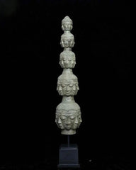 Tower of Tranquility: 40 Buddha Heads -Antique Bronze Sculpture (97 cm)