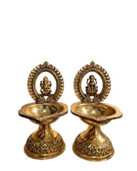 Superfine Brass Laxmi & Ganesh Deepam Pair| Pooja Oil Lamp