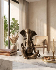 Brass Ganesha Idol in Stone Finish | Antique Patina Lord Ganesh Sculpture