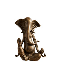 Brass Ganesha Idol in Stone Finish | Antique Patina Lord Ganesh Sculpture