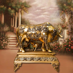 BRASS COW WITH CALF AND BAL GOPAL