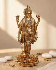 BRASS LORD VISHNU STANDING STATUE ON LOTUS