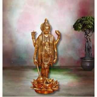 BRASS LORD VISHNU STANDING STATUE ON LOTUS