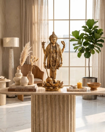 BRASS LORD VISHNU STANDING STATUE ON LOTUS