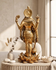 BRASS LORD VISHNU STANDING STATUE ON LOTUS