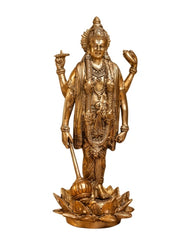BRASS LORD VISHNU STANDING STATUE ON LOTUS