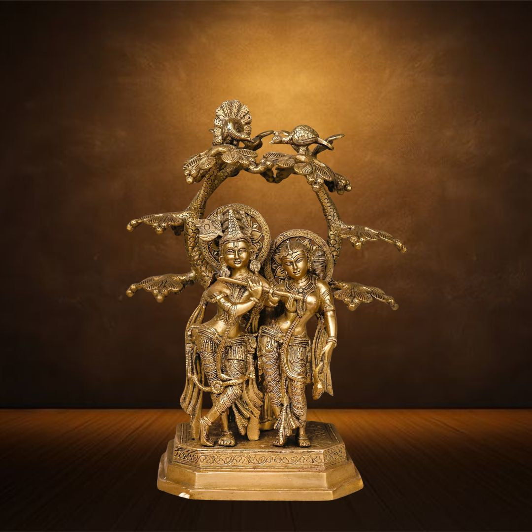 BRASS RADHA KRISHNA UNDER SACRED TREE IDOL