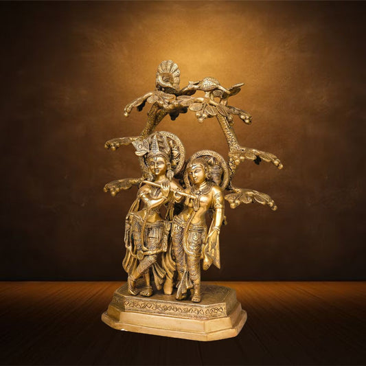 BRASS RADHA KRISHNA UNDER SACRED TREE IDOL