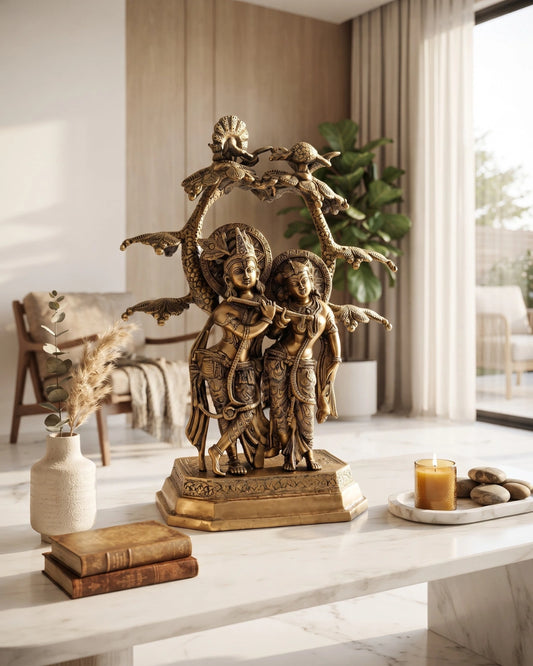 BRASS RADHA KRISHNA UNDER SACRED TREE IDOL