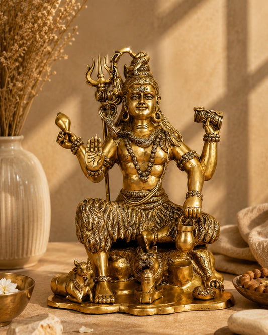 BRASS SHIVA ON LION MAT LARGE