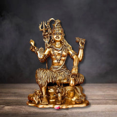 BRASS SHIVA ON LION MAT LARGE