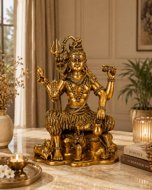 BRASS SHIVA ON LION MAT LARGE