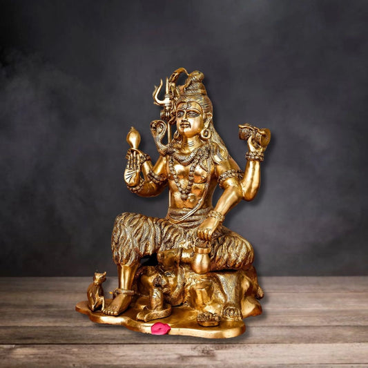 BRASS SHIVA ON LION MAT LARGE