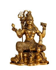 BRASS SHIVA ON LION MAT LARGE