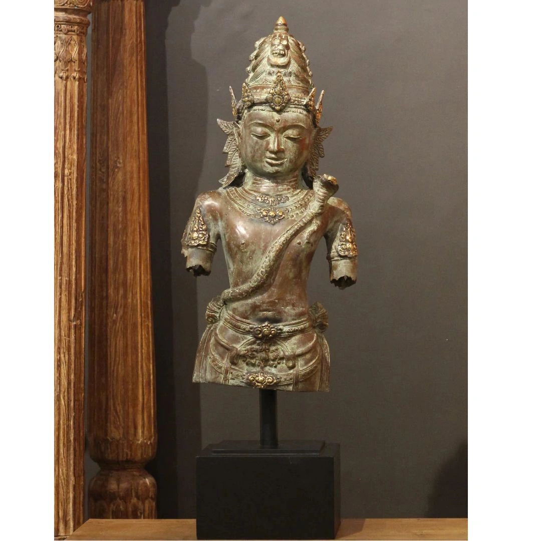 Balinese Bronze Bust of Lord Shiva with Serpent Motif