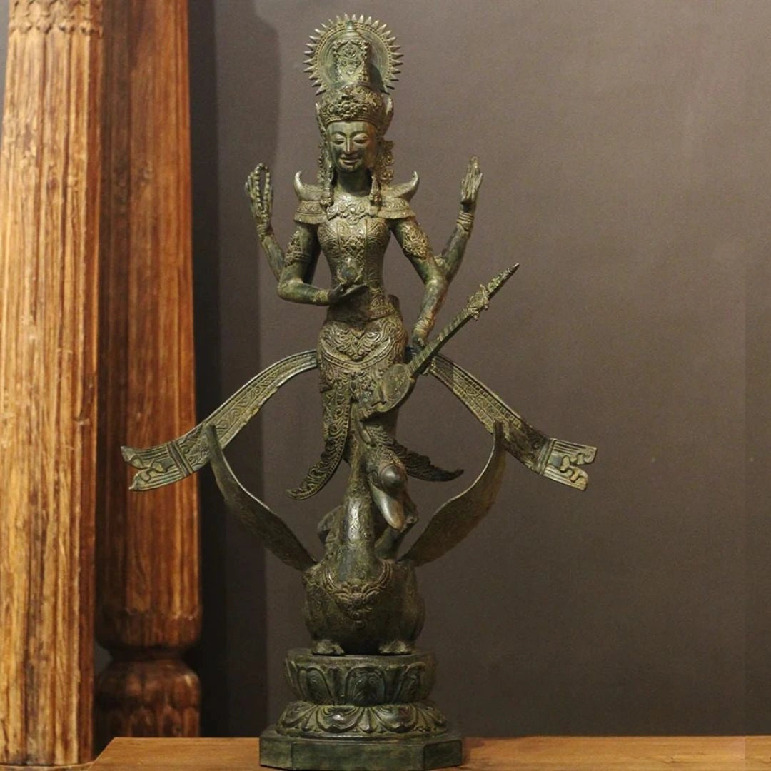 Balinese Broze Saraswati On Swan