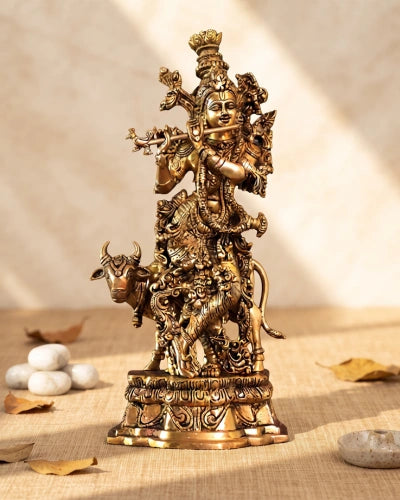 Brass Cow Krishna Handcrafted