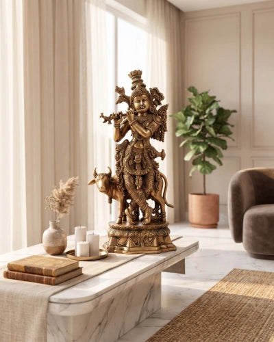 Brass Cow Krishna Handcrafted
