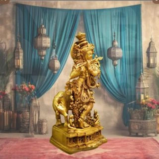 Brass Cow Krishna Idol