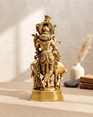 Brass Cow Krishna Idol