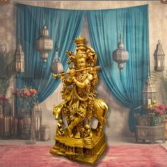 Brass Cow Krishna Idol