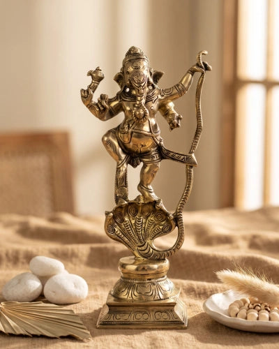 Brass Dancing Ganesh On Cobra