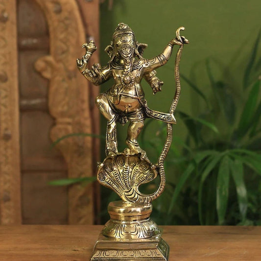 Brass Dancing Ganesh On Cobra