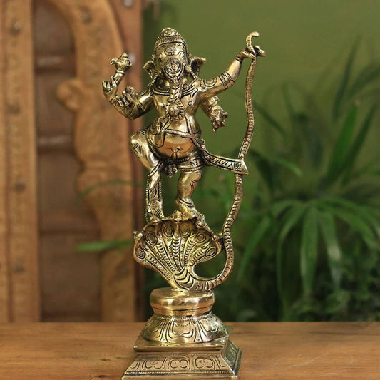 Brass Dancing Ganesh On Cobra