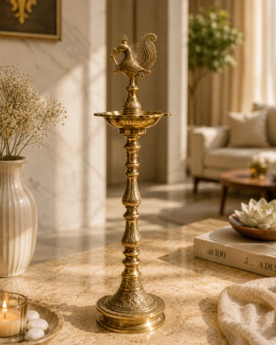Brass Diya | Peacock Lamp | Five Bati Diya| Pooja & Inauguration Decor